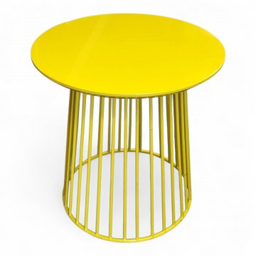 Beistelltisch LIMONE, gelb lackiert, Gestell Schmiedeeisen, Ringfuß mit vertikalen Streben, Platte MDF rund, Ø 50, H50