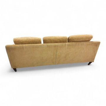 Sofa SALCON, Vollpolster Breitcord goldbeige, 6 lose Polsterkissen, gerade Armlehnen, Füße dkl.braun konisch, 3-er, B220