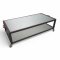 Couchtisch GAMA, Alugestell quadr. anthrazit, 2 Glasplatten satiniert, Griffe Kirschbaum, auf Rollen, L118xB55xH34