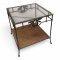 Beistelltisch GRANGE, Schmiedeeisengestell verziert, Zwischenboden Rattan, Glasplatte, L56xB56xH55