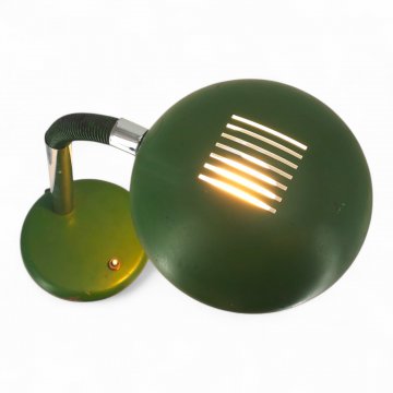 Schreibtischlampe, Metall, grüner Sockel, Ø18, Schwanenhals- Schwenkarm auf verchromten Schaft, flacher ovaler Schrim, ø22, 1 flg. E27 max.60W, H45