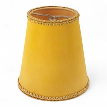 Lampenschirm, Stoffbezug champagner mattglänzend, konisch, Borte Kordel, Leuchtmittelklemme E14, H10,5, ø u.9, ø o. 7
