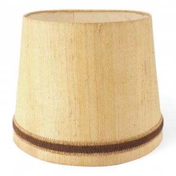 Lampenschirm, Stoffbezug Grobgewebe beige, konisch, Borte dkl.braun, Aufnahme unten E27, H22, ø u. 27, ø o. 22