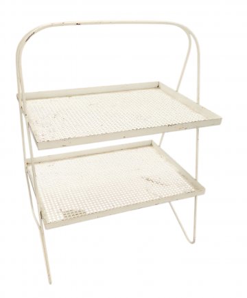 Beistelltisch, Metall, weiß, Locheisen, 2 Etagen mit Griff, ca.45x25, h 55cm