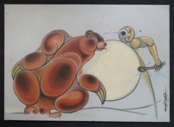 Bild auf Leinwand, Abstrakte Tiere, Ente, Hintergrund betonoptik, 70x100cm