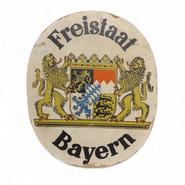 Schild Holz, Freistaat Bayern, bemalt, Wappen, oval, 43x35, leichte Gebrauchsspuren