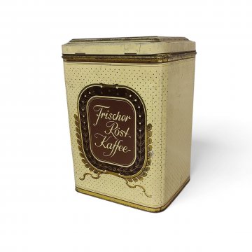 Dose Blech, groß, Frischer Röstkaffee, gelb-braun gold, alt, 34x23x18, leichte Gebrauchsspuren