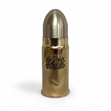 Zigaretten-Spender Patronenform, Metall, silber-gold, Deckel, Löwen-Wappen, 21H