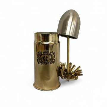 Zigaretten-Spender Patronenform, Metall, silber-gold, Deckel, Löwen-Wappen, 21H