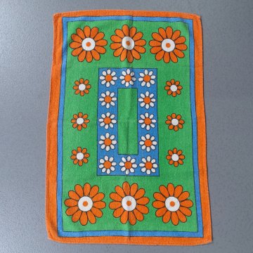 Geschirrtuch 65x45 Frotteé, grün, blau, orange, große Blüten in weiß/orange