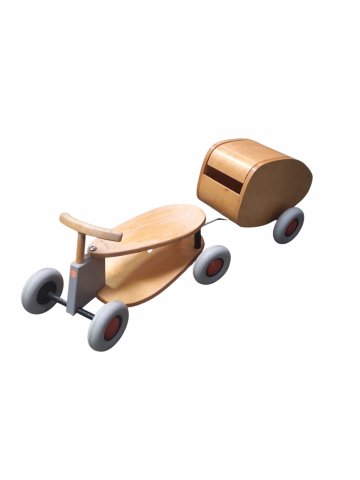 Kinderfahrzeug, Sibis Flix, gebogenes Holz, Holzgriff, Gummibereifung, BEISPIELBILD mit Anhänger