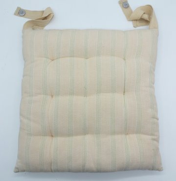 Sitzkissen 38x38, beige/ hellgelb, feine Streifen, kapitoniert, mit Bändern