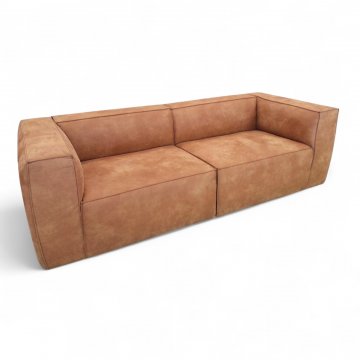 Sofa MR. BEAN, 2-tlg., 3,5- Sitzer, recyceltes Leder cognacfarben, Vintagepatina, B246 x H73 x T96