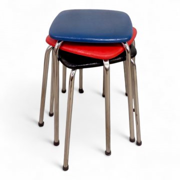 Hocker, Stahlrohrgestell, Sitz Kunstleder orange rot blau braun oder schwarz, quadr.