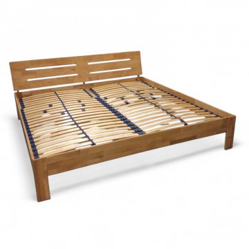 Bett OSKAR, Eiche natur, geölt, Kopfteil mit waagerechten Aussparungen, 2x Lattenrost 100m, B200xT200xH80