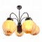 Hängelampe MURANO-BALL, Metall verchromt, Teakholz, 5 flg. Ausleger gebogen, Glaskugel matt weiß - Einkerbungen bernsteinfarben ø17, Schraubhalterung, Stegaufhängung,5xE14 max.40W, H44