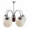 Hängelampe MURANO-BALL, Metall verchromt, Teakholz, 5 flg. Ausleger gebogen, Glaskugel matt weiß - Einkerbungen bernsteinfarben ø17, Schraubhalterung, Stegaufhängung,5xE14 max.40W, H44