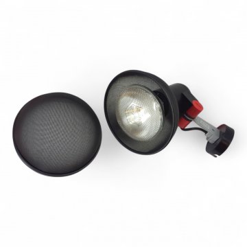 Wandlampe - Strahler ROGER TALLON, Gitterkorb Metall schwarz rund ø18, Kunststoffhalterung schwarz, Gelenk rot, Montageplatte ø8, E27 max.100W, L34 - ERCO