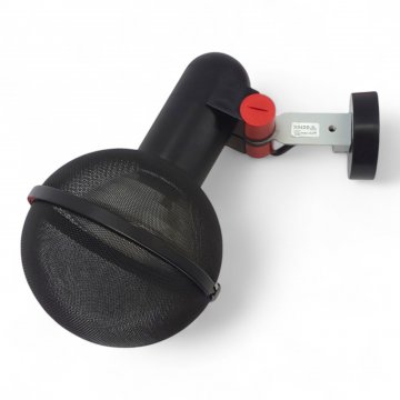 Wandlampe - Strahler ROGER TALLON, Gitterkorb Metall schwarz rund ø18, Kunststoffhalterung schwarz, Gelenk rot, Montageplatte ø8, E27 max.100W, L34 - ERCO