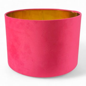 Lampenschirm PINK, Velourbezug pink, Kaschur gold beschichtet, H20, ø30, Aufhängung unten E27