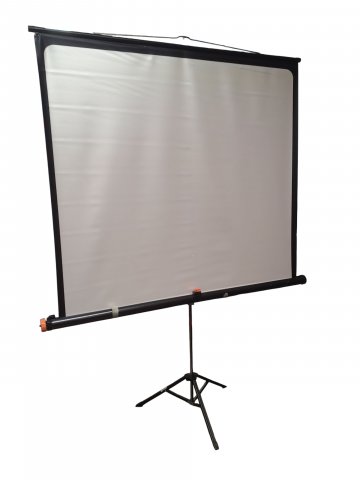 Projektionsleinwand auf Gestell, schwarz Metall/Chrom BILBAO, Bildfläche 124cm, Leinwandmaß 128,5cm