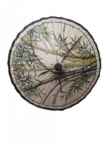 Schirm ASIA ,Bambusmotiv, Holz, D 85 cm,L 62 cm,beschädigt