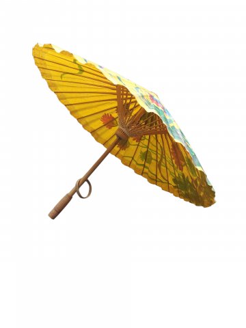 Schirm ASIA ,Blumenmotiv, Holz, D 85 cm,L 62 cm, gelb, handbemalt