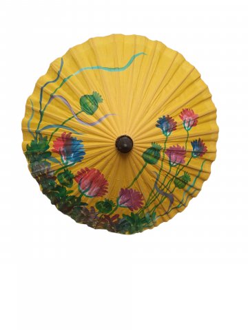 Schirm ASIA ,Blumenmotiv, Holz, D 85 cm,L 62 cm, gelb, handbemalt