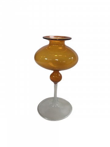 Glasvase SECHS, bernsteinfarbig, h 20 cm, D 10 cm, bauchig mit transparebten Fuss