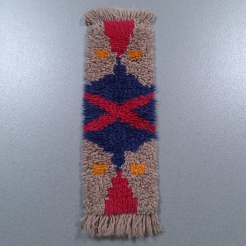 Tischläufer / Wandbehang 65x20 geknüpft, beige, blau, pink, oranges Muster, Fransen an 2 Seiten