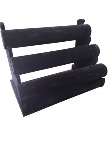 Schmuckhalter, Uhrenhalter, Velour schwarz, 3 Rollen auf Halter, 23 x 28 x 17 cm