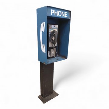Telefonsäule USA, Metall blau/schwarz, H160xB45xT40, weiße Schrift PHONE, Telefonhöhrer, Münztelefon