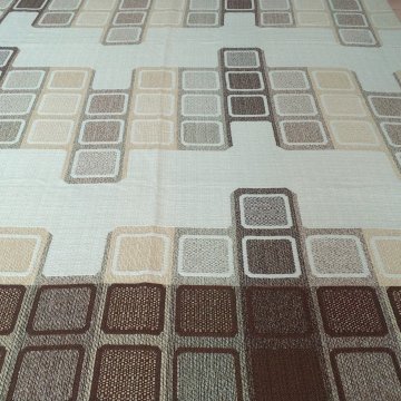 Dekostoff 240x240 + 240x190 Wolle, creme, grafisches Quadratmuster in Beige-und Brauntönen