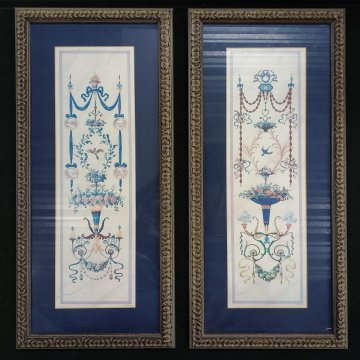 Druck im Rahmen, Oranamente im Stil Louis XVI, blaues Passepartout und Glas