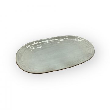 Servierplatte, oval, dunkler Rand, hellgrau, 37x22