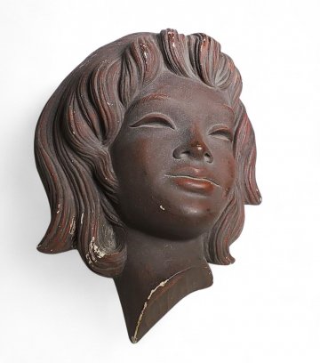 Wandrelief Keramik, Mädchenkopf, braun, 22x17, leicht angeschlagen