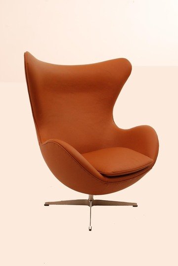 Sessel EGG CHAIR, Mod. 3316, Leder, Cognac braun, drehbarer Alu-Kreuzfuß, FRITZ HANSEN