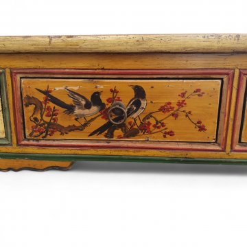 Konsoltisch ASI Holz bunt bemalt, vier Schubladen, handbemalt mit Blumen- und Vogelmotiven, seitlich verzierte Abschlüsse, Vintage