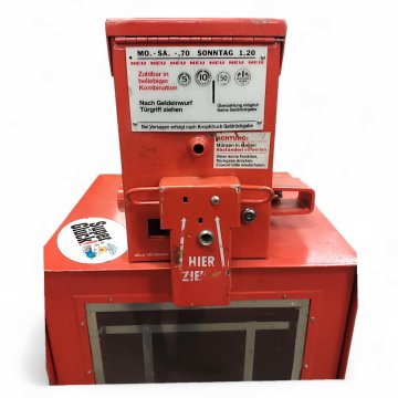 Zeitungsautomat EXPRESS, Metall rot, GH145, Kasten H111xT42xB50, funktionstüchtig