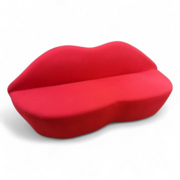Sofa KUSSMUND, Vollpolster Nylonbezug rot, Lippenform geschwungen, B210xT82xH83