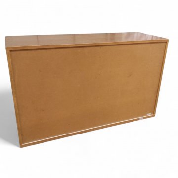 Sideboardaufsatz, Korpus Eichedekor, 2 Schiebetüren K.stoff grün, 2 Einlegeböden, Türfront beschädigt/geklebt, B120xT42xH72