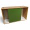 Sideboardaufsatz, Korpus Eichedekor, 2 Schiebetüren K.stoff grün, 2 Einlegeböden, Türfront beschädigt/geklebt, B120xT42xH72