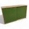 Sideboardaufsatz, Korpus Eichedekor, 2 Schiebetüren K.stoff grün, 2 Einlegeböden, Türfront beschädigt/geklebt, B120xT42xH72