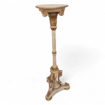 Postament, LVI, weiss/gold, Sockel Dreieck, Tatzenfüße, gekehlte runde Säule, H: 135 cm, 39 cm Ø