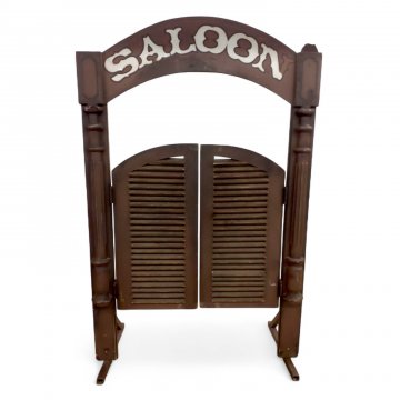 Saloontür, FB, Holz dkl.braun lackiert, H220xB240, Aufschrift SALOON, 2 Lamellentüren