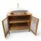 Waschtisch, Unterschrank Holz, Lamellentüren, aufgesetztes Waschbecken, rechteckig, geschwungen, Armatur weiß, H/B/T 100x100x50