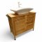 Waschtisch, Unterschrank Holz, Lamellentüren, aufgesetztes Waschbecken, rechteckig, geschwungen, Armatur weiß, H/B/T 100x100x50