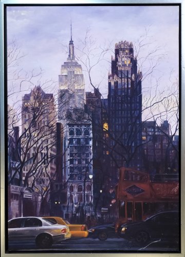 Bild auf Leinwand, New York View, Herbsstimmung, Holzrahmen Schattenfuge mit Blattsilber belegt