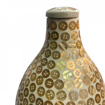 Vase, Flaschenform, gold beige, Knopf Muster, inkl. Deckel