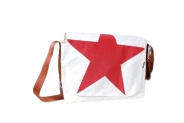 Umhängetasche &quot;Red Star&quot; kaffeebrauner Gurt, weiß, CANVASCO